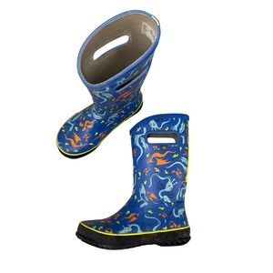 Bogs Kids Blue Dragon Print Waterproof Rain Boots Easy On Handles Youth Size 3